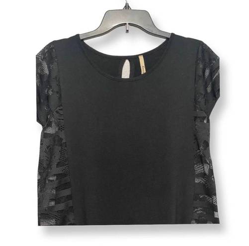 Love Marks Womens Blouse Black Short Sleeve Scoop Neck Stretch Knit Sheer USA S