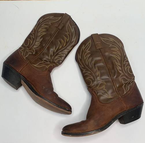 Laredo  Women’s Brown Leather Vamp Fox Embroidered Western Cowboy Boots Sz 7.5