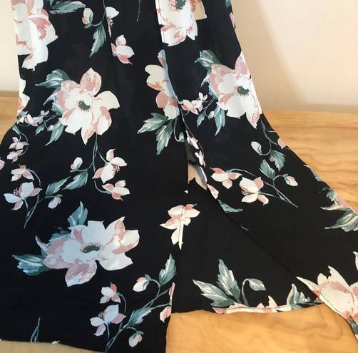 June and Hudson Black Floral V-neck Halter Maxi Dress