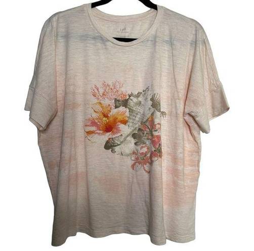 J.Jill  Beach Tee Collection Floral Shell Print Short Sleeve Peach Size LP