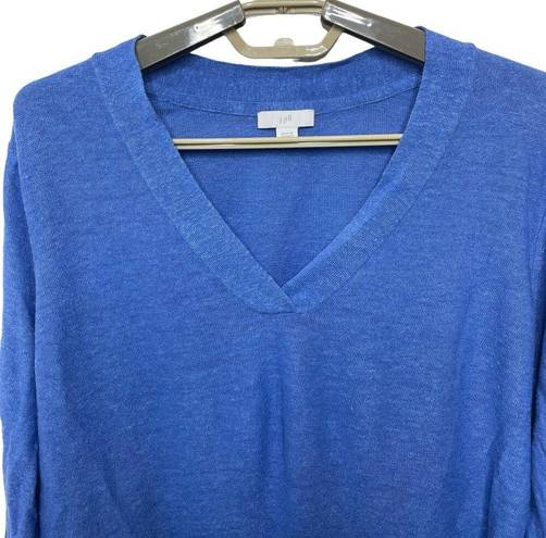 J.Jill  Women Cornflower Blue V-Neck Linen Sweater Tunic Top 3/4 Sleeve Size LP