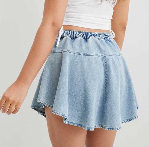 Aerie NWT  Size S Blue Denim Skirt Circle Mini Skirt Cowgirl Femme Preppy Ruffle