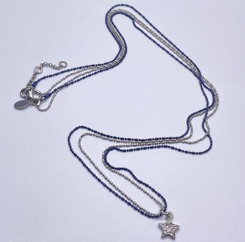 American Eagle  Layered Long rhinestones Star necklace blue silver dainty blue