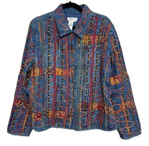Coldwater Creek Vintage  Denim Jacket with Colorful Appliqué Design - Size XL