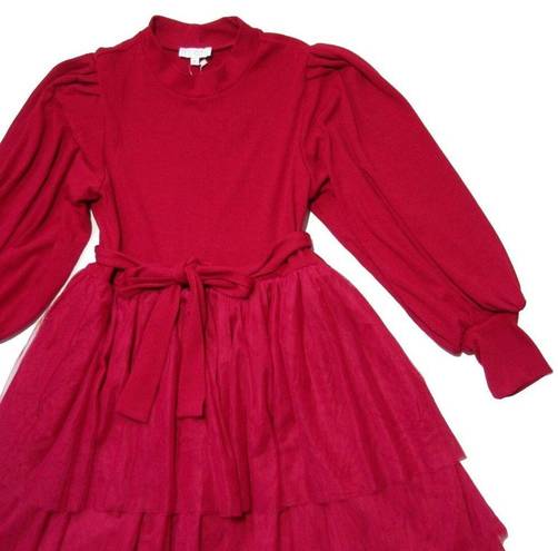 Krass&co NWT Ivy City . Short Cosette in Red Tiered Tulle Skirt Fit & Flare Dress XL