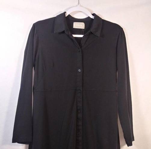 Everlane  Luxe Cotton Button Front Shirt Dress Large Black Collared Long Sleeve M