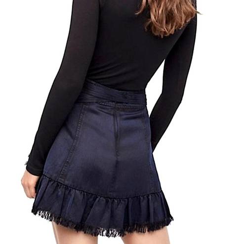 Free People One Tuxedo Faux Wrap Asymmetrical Ruffled Hem Tie Waist Mini Skirt 6