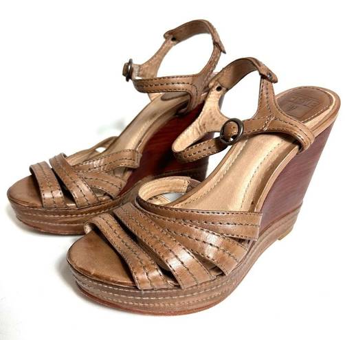 Frye  6.5 Corrina Stitch Wedge Dark Brown Sandals