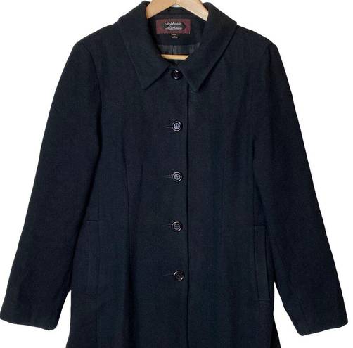 Vintage Stephanie Mathews Wool Coat Black Longline Button Front, size Medium