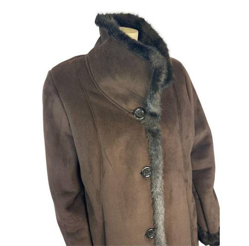 Jones New York Vintage 's luxe style trimmed, faux fur long brown coat size large