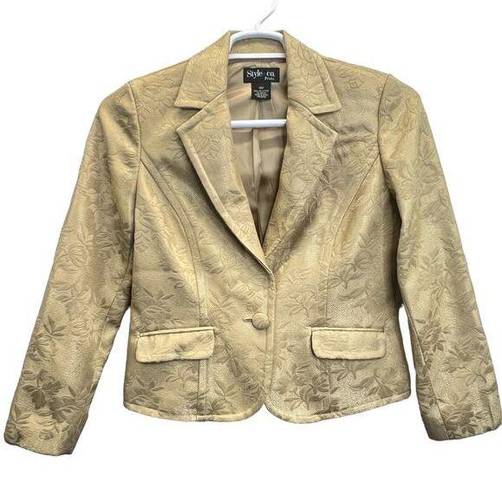 Style & Co  Jacquard Blazer Gold Size 10P One Button Flap Pockets Single Breasted