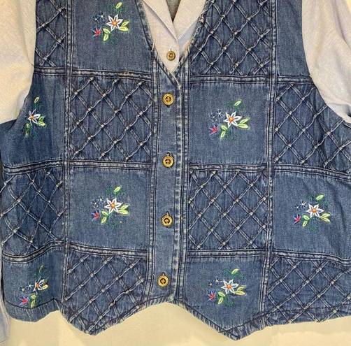 Vintage Blue Alfred Dunner  Denim Shirt Vest Combo Petite Size Large