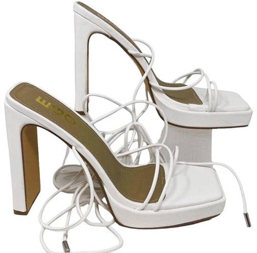 EGO NWOT ~  Gemini Strappy White Square Toe Lace Up Platform Heels ~ Women's 7