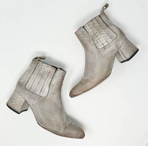 FREEBIRD by Steven  Dane Chelsea Gray Snakeskin Leather Ankle Block Booties US 9