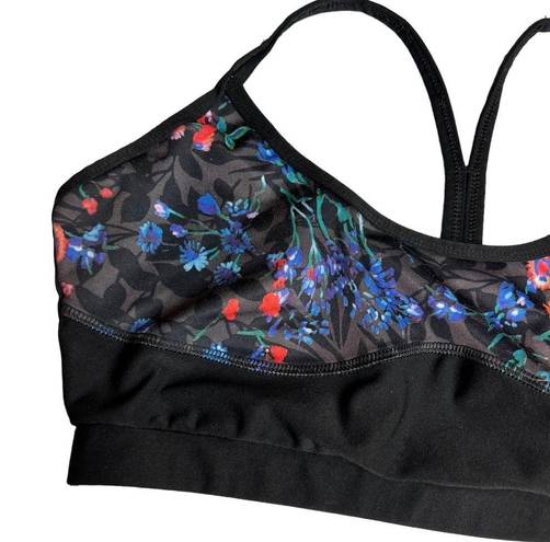 Gottex  Floral Sports Bra Size Medium Black Mesh Athletic Workout Gym Racerback