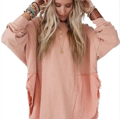 Edge NEW Dusty Peach Bohemian Exposed Seam Raw  Hi Lo Hemline Top Size Large