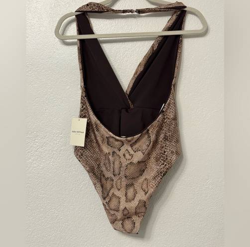 Mara Hoffman Gabriela Sand Multi One Piece Swimsuit Snake Print  Sz L SPF 50