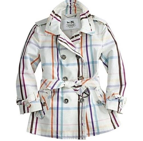 Coach  Tattersall Short Trench Coat Multicolor Size 2 (Small) Mid Length Jacket