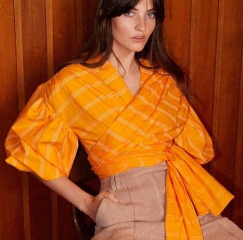 Wyatt ACLER  Puff Sleeve Wrap Blouse Top in Orange. Size 2