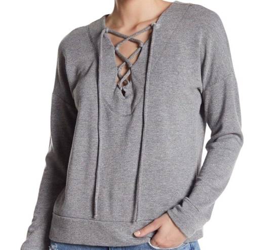 Stateside NEW REVOLVE  Lace-Up Dark Grey Sweatshirt Size M / Medium