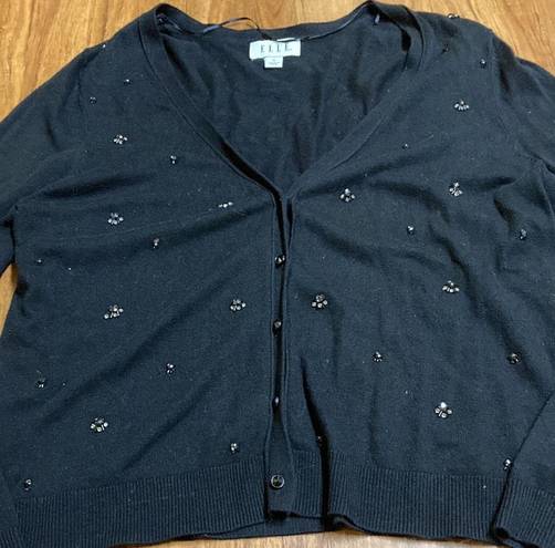 Elle Woman’s xl black bling rhinestone cardigan holiday dressy button up 