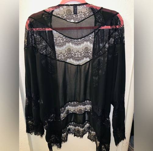 Zanzea Small Black Sheer Open Hollow Out Lace Shawl / Cardigan / Coverup