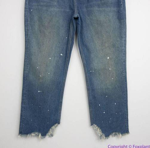 Free People NEW  paint splatter raw hem cropped Maggie straight jeans, 31