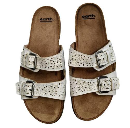 Antigua Earth Sand  White Buckle Slide On Sandal Women's 11 Wide