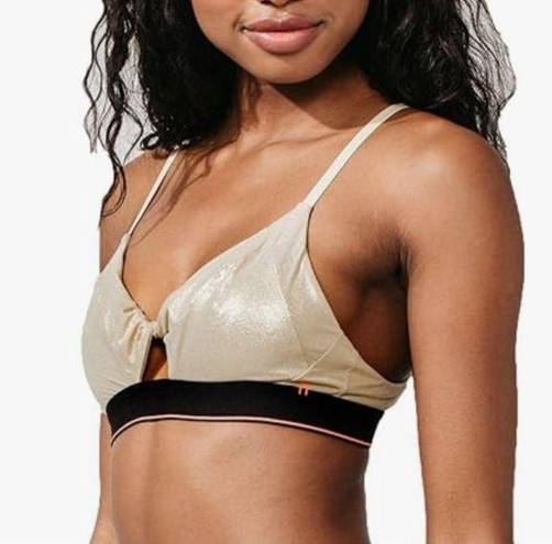Twisted Stance Women's Solid  Triangle Bralette Bra Top Gold Metallic Sporty