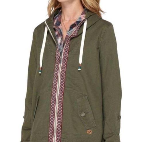 Roxy  Olive Green Embroidered Zip Up Hooded Jacket Surf Company Women’s Large