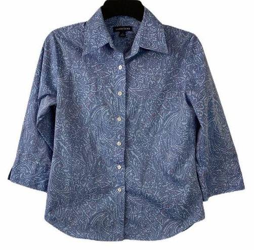 Polo LAND’s End Blue Button Down  Shirt 3/4 Sleeve