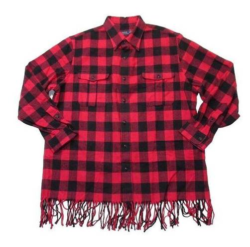 Polo NWT  Ralph Lauren Fringe-Trim Plaid Shirt in Red Black Buffalo Check XXL