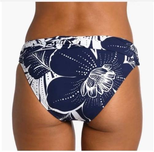 La Blanca  Bikini Swim Bottoms Women Size 10 Blue White Banded Hipster Tropical