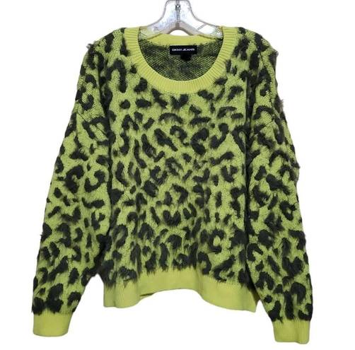 DKNY  Jeans Womens Animal Print LongSleeve Pullover Sweater Sz Large