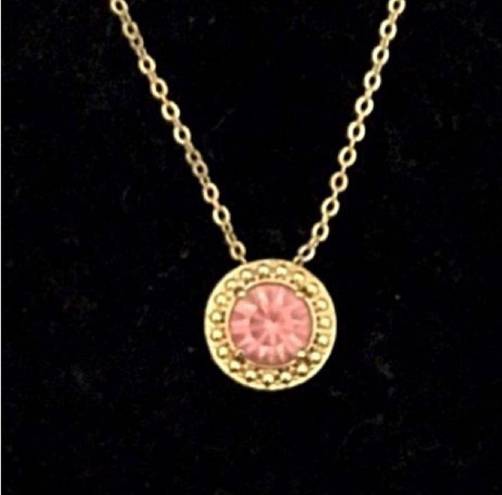 Solitaire Faux Pink Sapphire  Halo Style Pendant Necklace Gold Tone OSFM