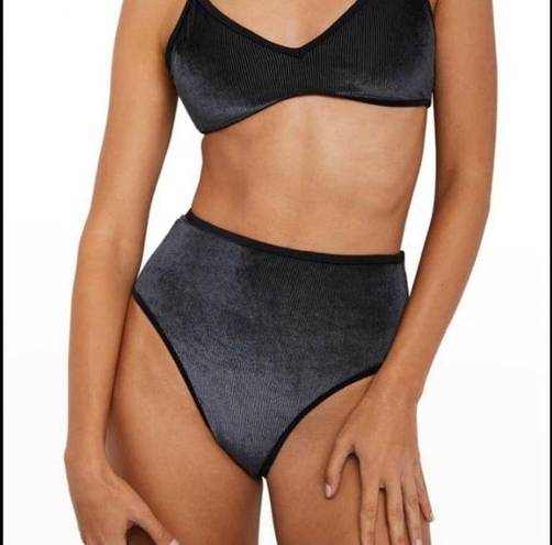 ONIA NWT  Noah Velvet Bikini Bottom Swim Suit Ribbed Black High-Waisted Bottom L