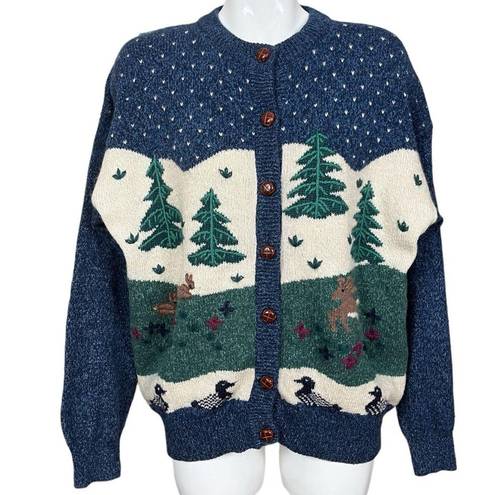 Northern Reflections Vintage  Nature Scene Wool Blend Button Down Sweater Large