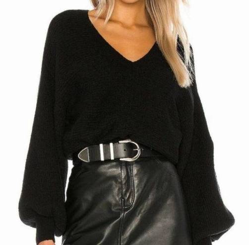 1. State  Sweater Womens Small Black Oversized Ribbed Knit Balloon Sleeve V-Neck