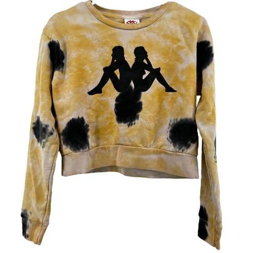 Kappa  Galz Tie Dye Cropped Sweatshirt Crew Neck Logo Pullover Yellow Small