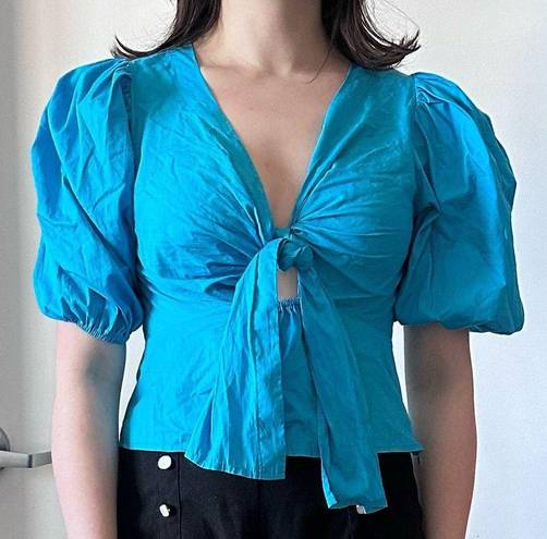 Hello Molly Vine & Love tie front puff sleeve poplin blouse