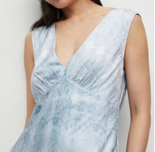 ALLSAINTS NEW $429  Blue Lace Printed Silk Maxi Slip Dress