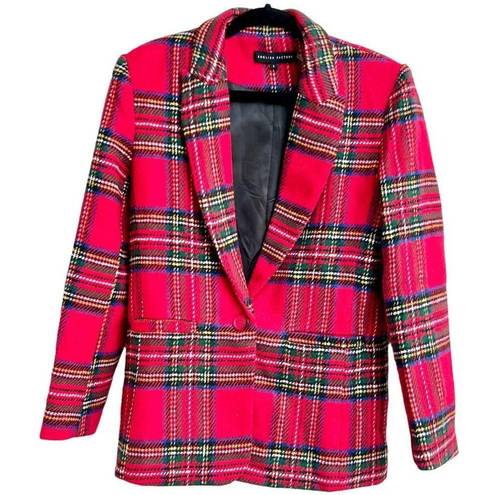 English Factory  Tartan Plaid Long Sleeve Single Button Blazer Red Women's Small