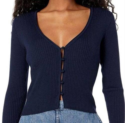 Rebecca Taylor New  Navy Ribbed Merino Cropped Cardigan Size XL