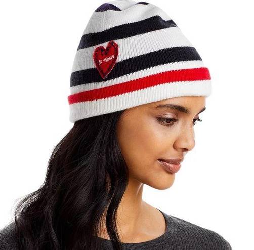 AQUA  x Kerri Rosenthal Striped Heart Patch Beanie, New w/Tag