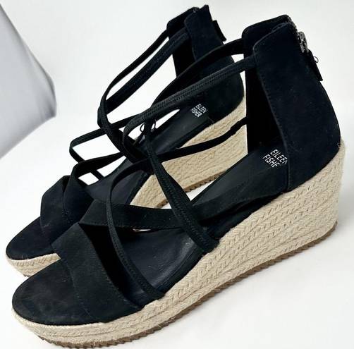 Eileen Fisher  Wanda Black Tumbled Nubuck Espadrille Wedge Sandal, NEW, Size 11