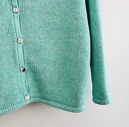 L.L.Bean  Turqouise Blue Thick Knit Luxury Button Down Cardigan Sweater ~ Sz Large