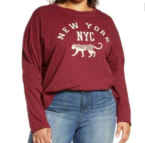 Treasure & Bond  Long Sleeve Graphic Tee In Burgundy- Nyc