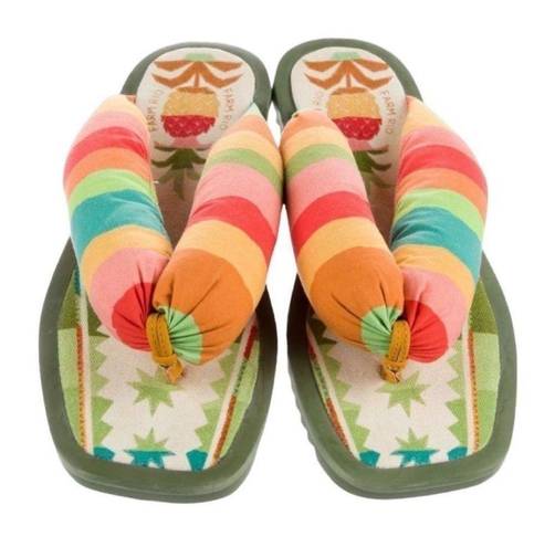 Farm Rio  Striped Multicolored Puffy Pineapple
Sandals(Size 6)