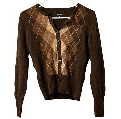 Apt. 9  Cardigan Womens Medium Cashmere Sweater Brown Argyle Diamond Button Up