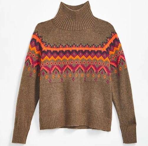 Lou & grey LOU GREY LOFT Fair Isle Sweater Brown Multi Nordic Nylon Wool Turtleneck Medium